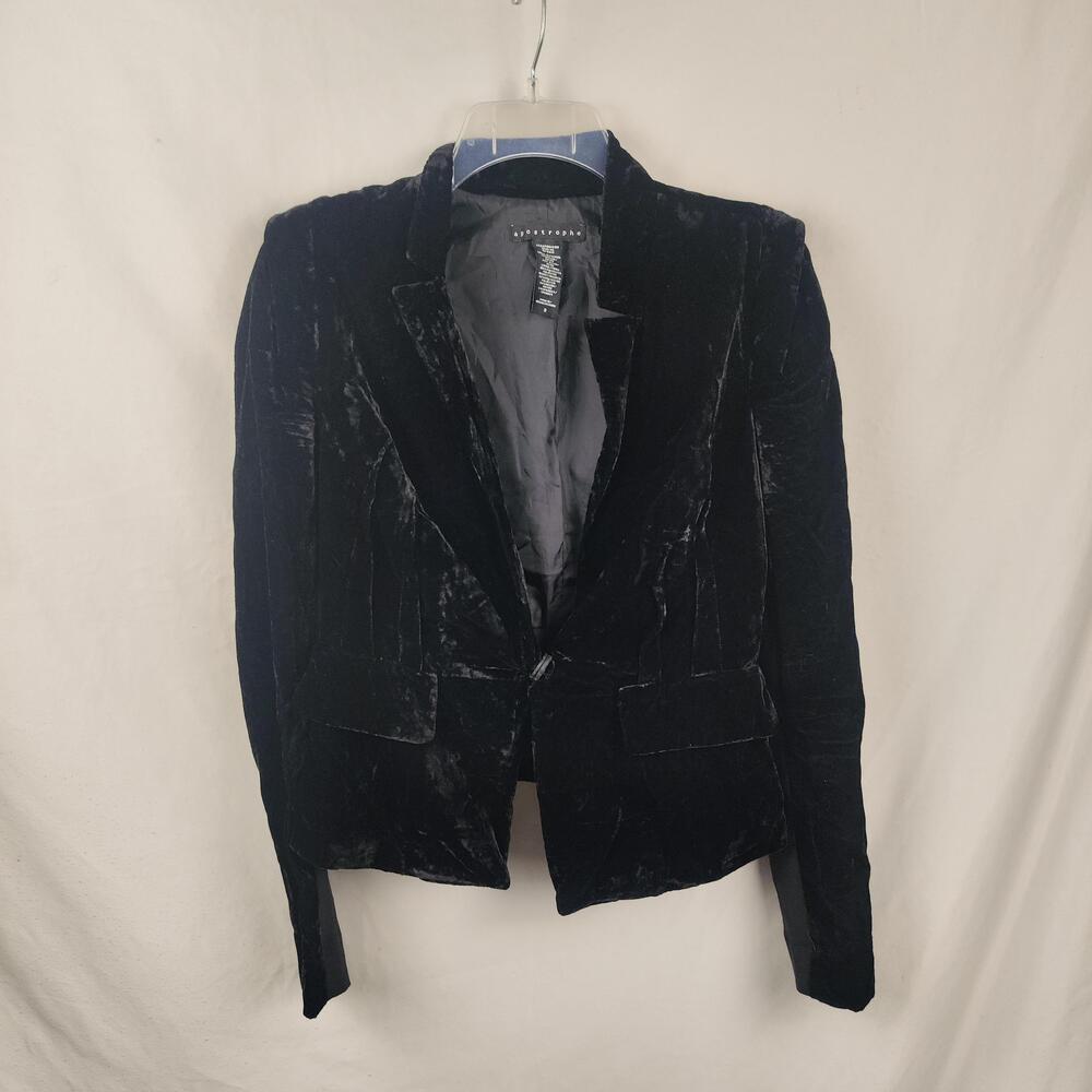 Apostrophe Blazer Womens 2 Black Velvet One Button Lined Tuxedo Evening Jacket